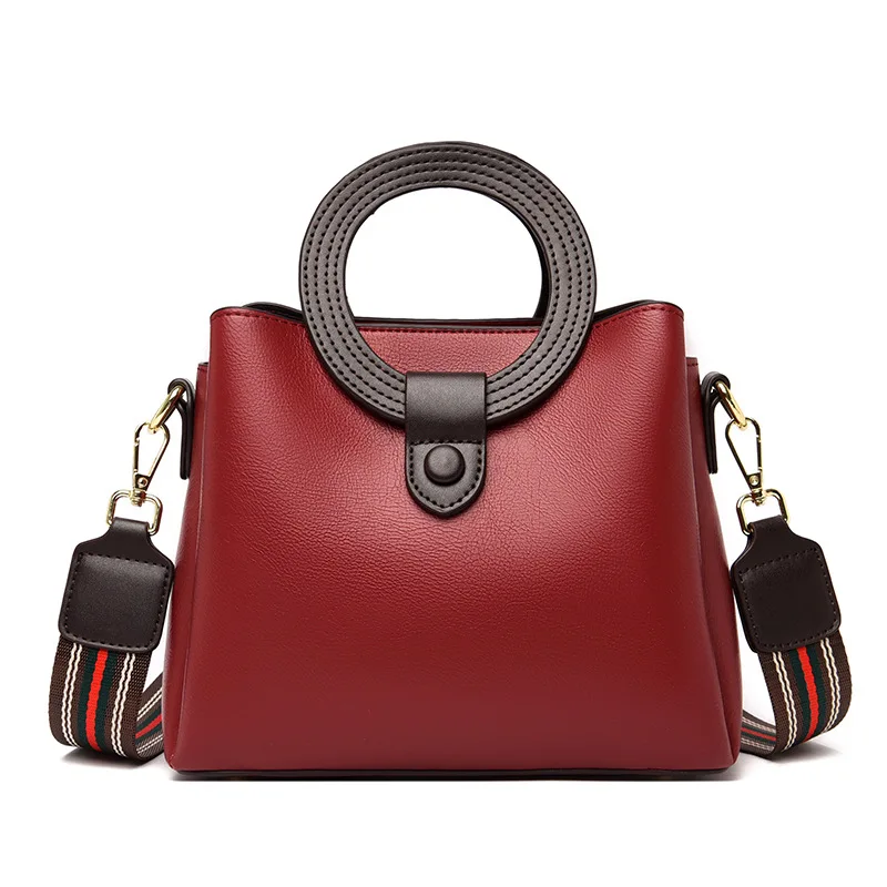 

New For Women LuxuryHigh Quality PU Leather Round Handle Strap Designer Brand Portable Messenger Bag Purses And Handbags