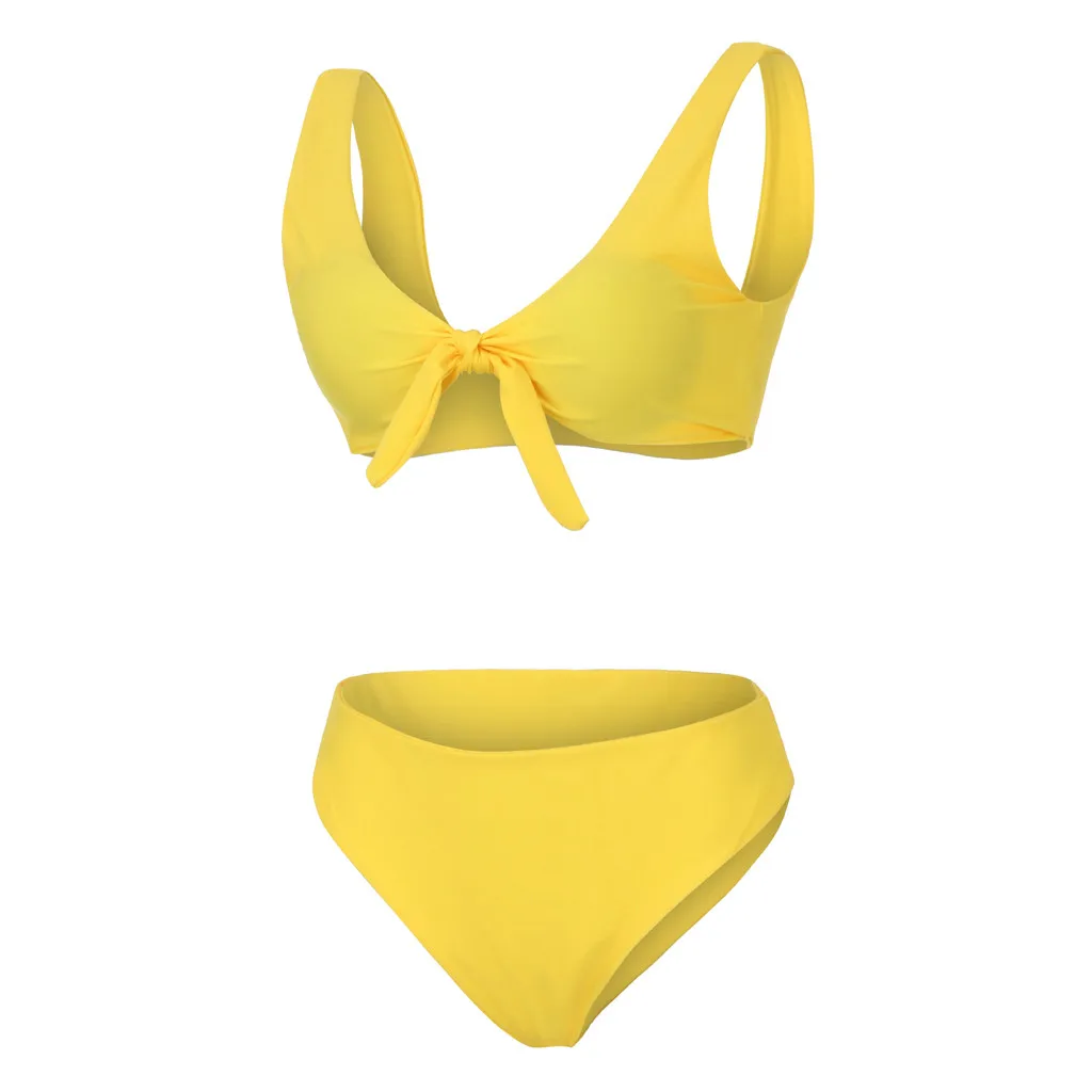 Женский комплект бикини с бантиком и глубоким v-образным вырезом из 2 предметов