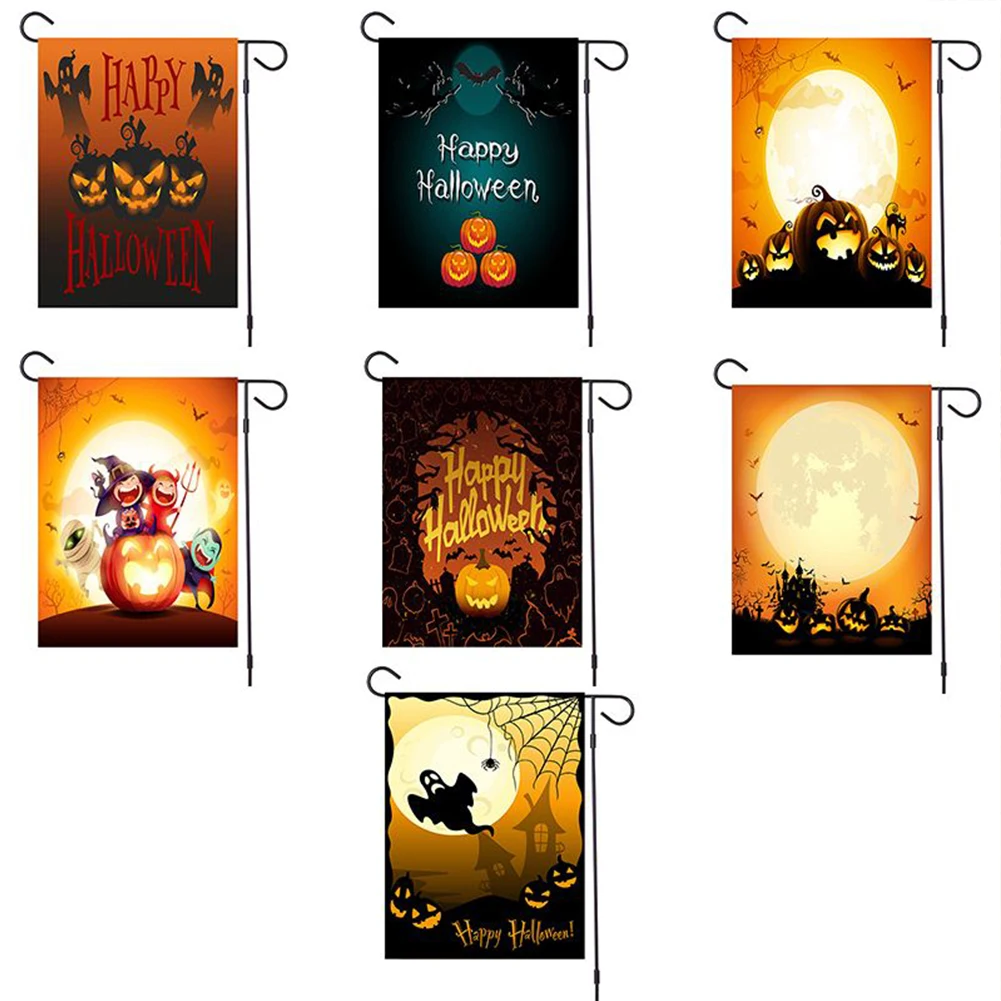 Хэллоуин сад флаг тыква призрак ведьма летучая мышь замок печати вертикальный