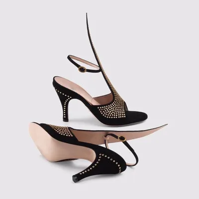 Женские туфли из натуральной кожи черные на высоком каблуке с открытым носком