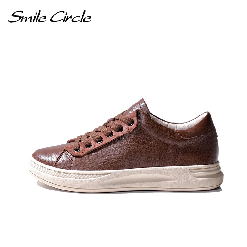 Smile Circle  Sheep leather Luxury Women Sneakers Casual Flat Ladies Shoes high quality Comfortable Women's Flat Shoes