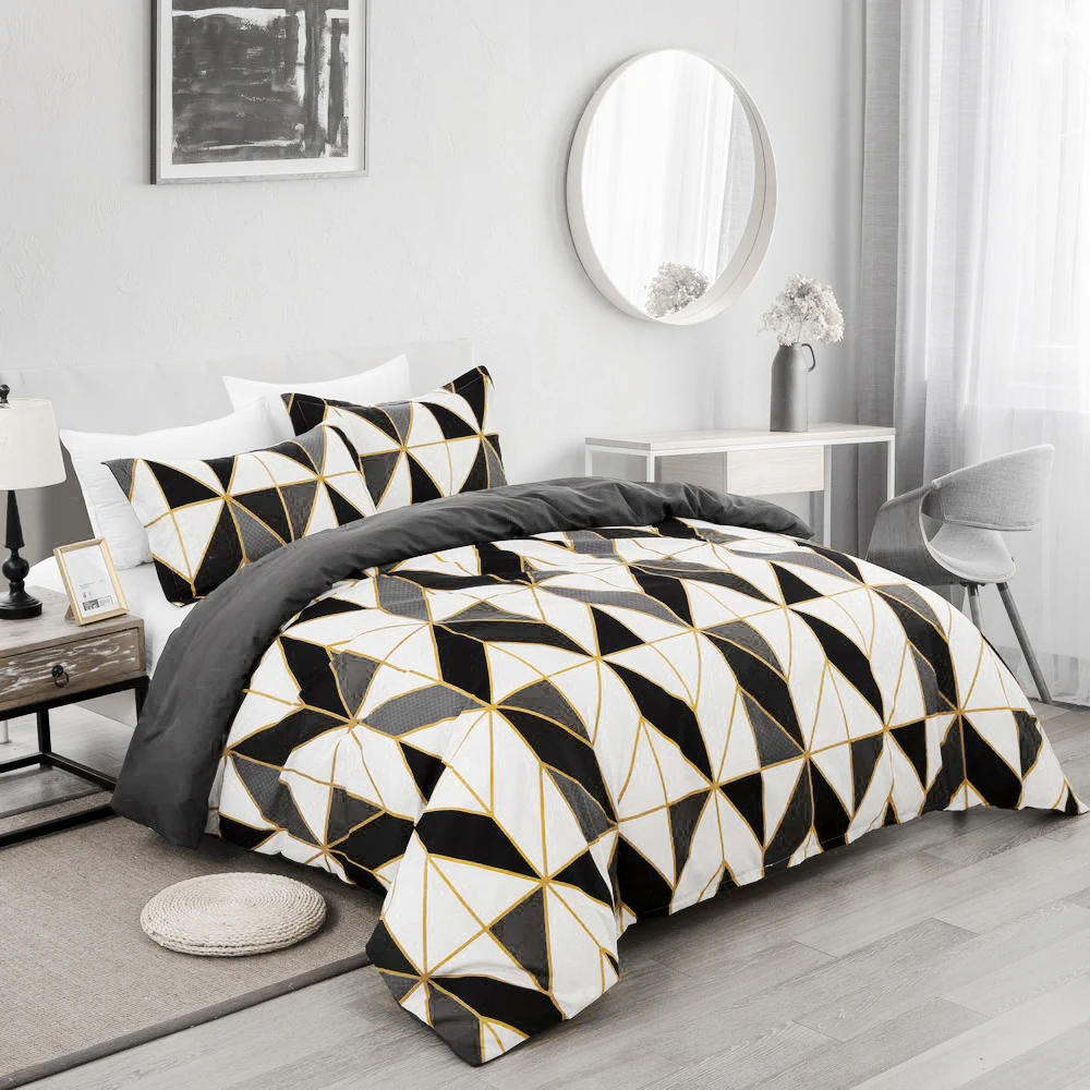 

Gray Bedding Set Luxury Geometric Patterns Comforters For Queen Size Bed High Quality Double Bed Duvet Covers