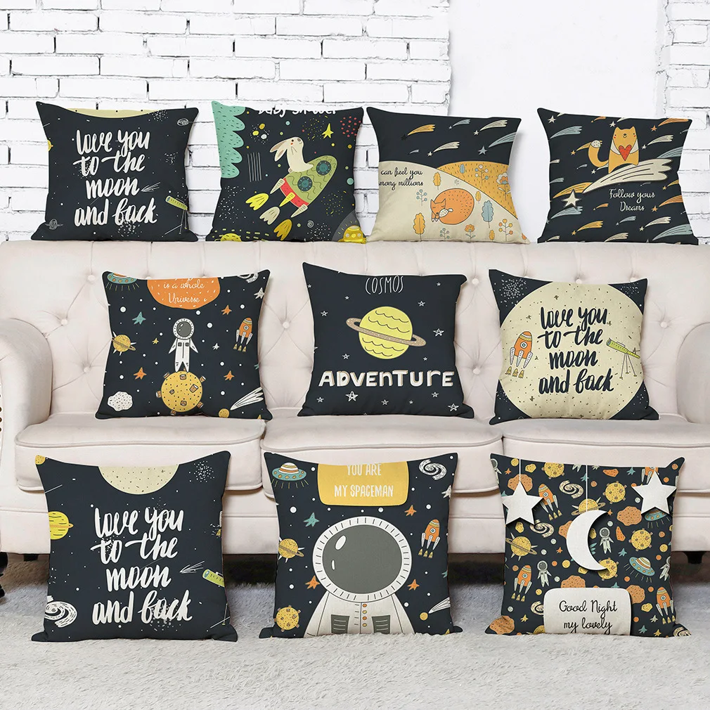 

Cartoon Universe Cotton Linen Throw Pillow Case Cover New Home Office Decorative