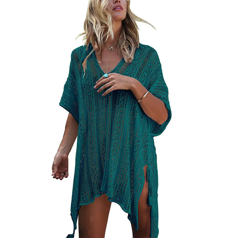 Летнее женское кружевное корсетное бикини накидка свободное короткий рукав v