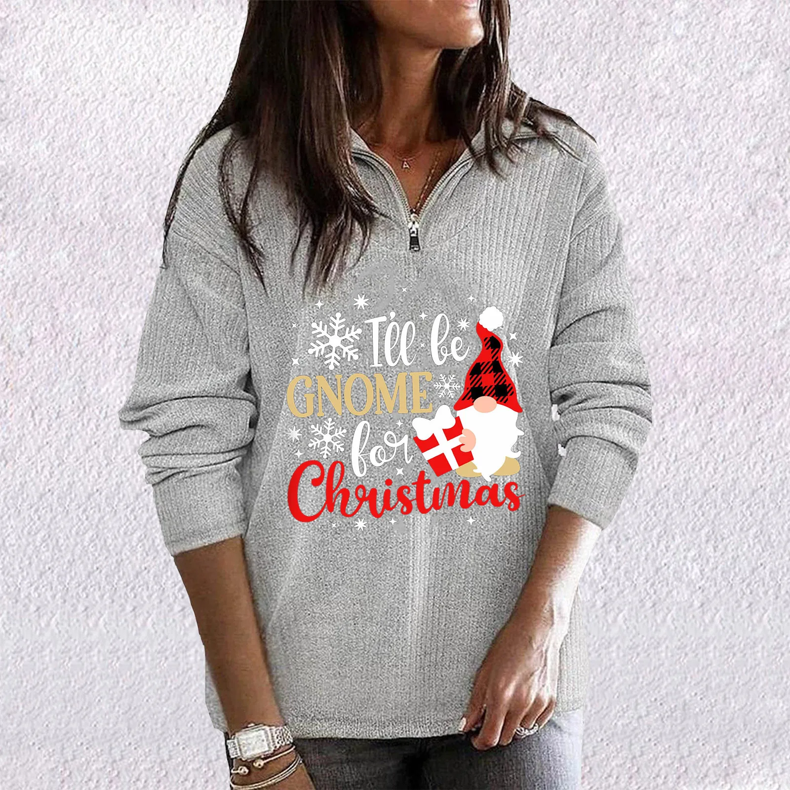 

Oversize 4XL Knitted Christmas Santa Blouse Shirt Zipper Tops Casual Autumn Winter Lady Female Women Long Sleeve Blusas Pullover