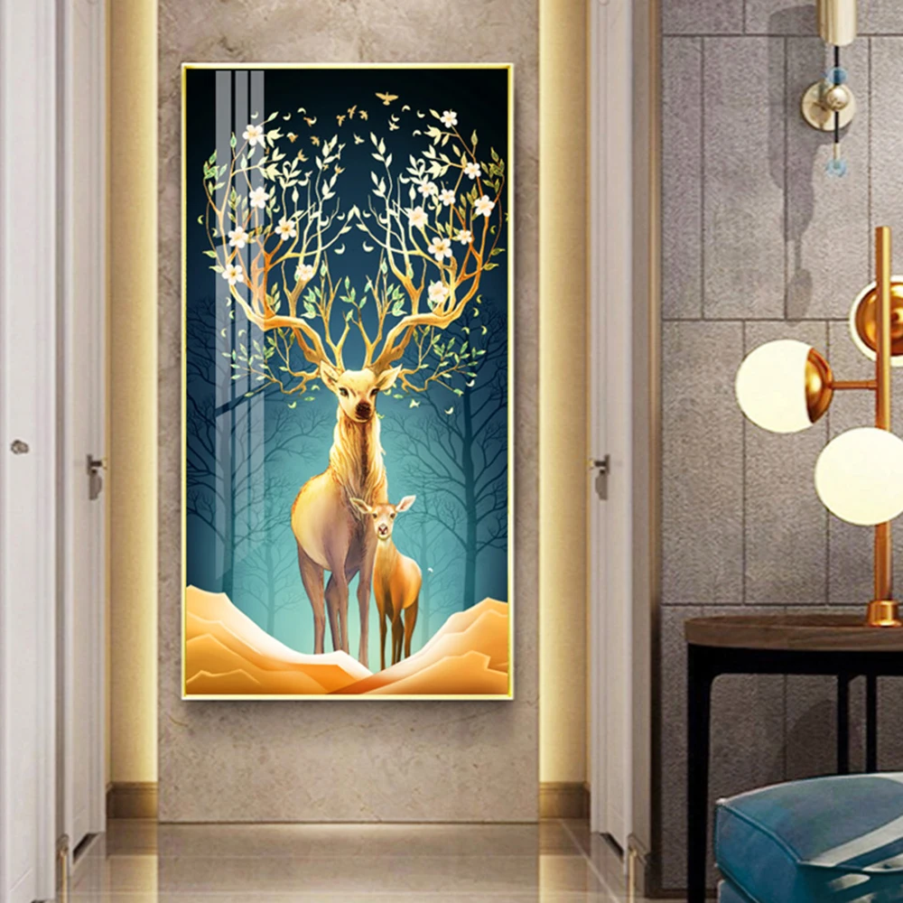 

Canvas Painting Wall Art Pictures Printed Golden Elk Modern Simplicity Tree For Living Room Bedroom Decor