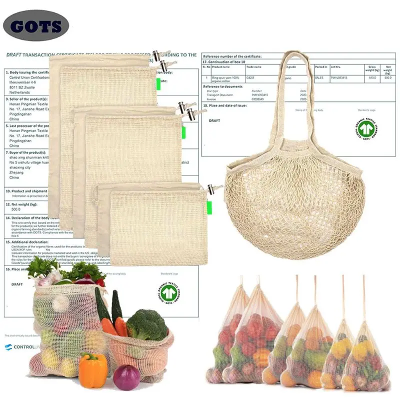 

7Pcs Organic Cotton Mesh Bags Muslin Net Bags with Drawstring Bonus Reusable Biodegradable Shopping Storage Grocery Bags G5AE