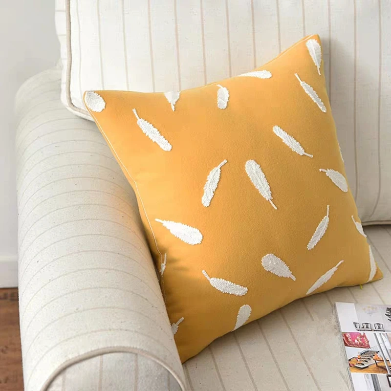 Nordic Style Feather Pattern Pillowcase Living Room Bed Room Decorative Pillow Cases 45x45cm Polyester Cotton Pillow Cover