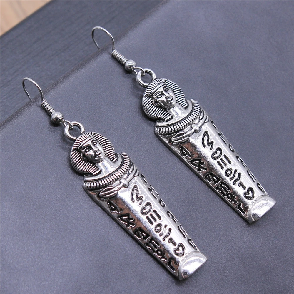 Старинные антикварные серебряные Цвет 49x15 мм египетского фараона очарование серьги падение длинные висячие серьги для женщин вечерние подарок ювелирных изделий Ремесла