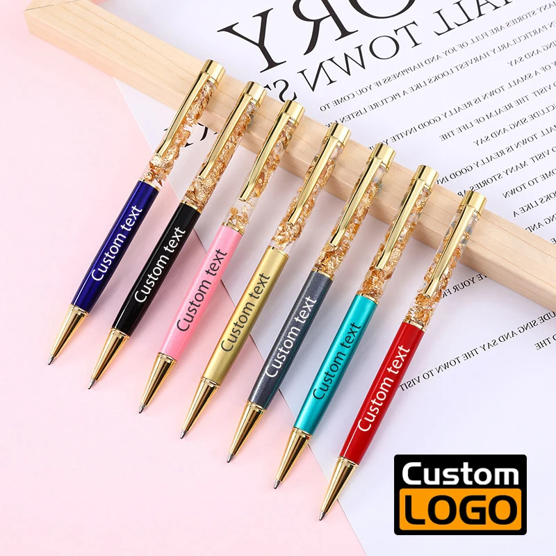 

Gold Foil Oil Pen Creative Diamond Crystal Pen Metal Ballpoint Pen Custom Advertising Logo Holiday Gifts Wholesale Stationery