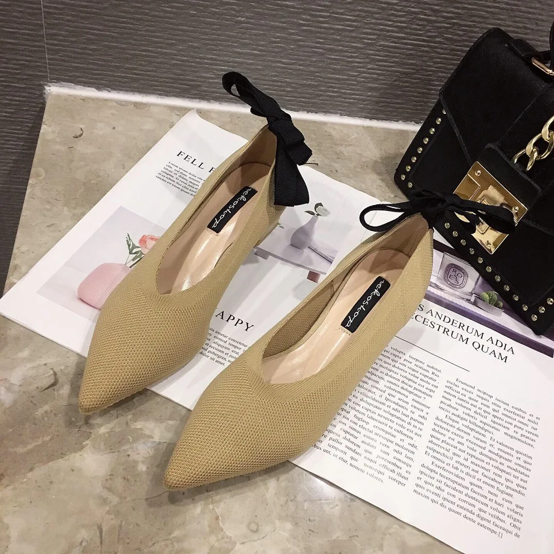 Туфли-лодочки с сетчатым бантом на низком каблуке однотонная обувь коллекция 2019
