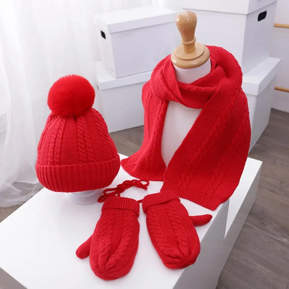 

Ultra Soft 3Pcs/Set Adorable Skin-Touch Kids Cap Scarf Gloves Ribbed Cuffs for Travel