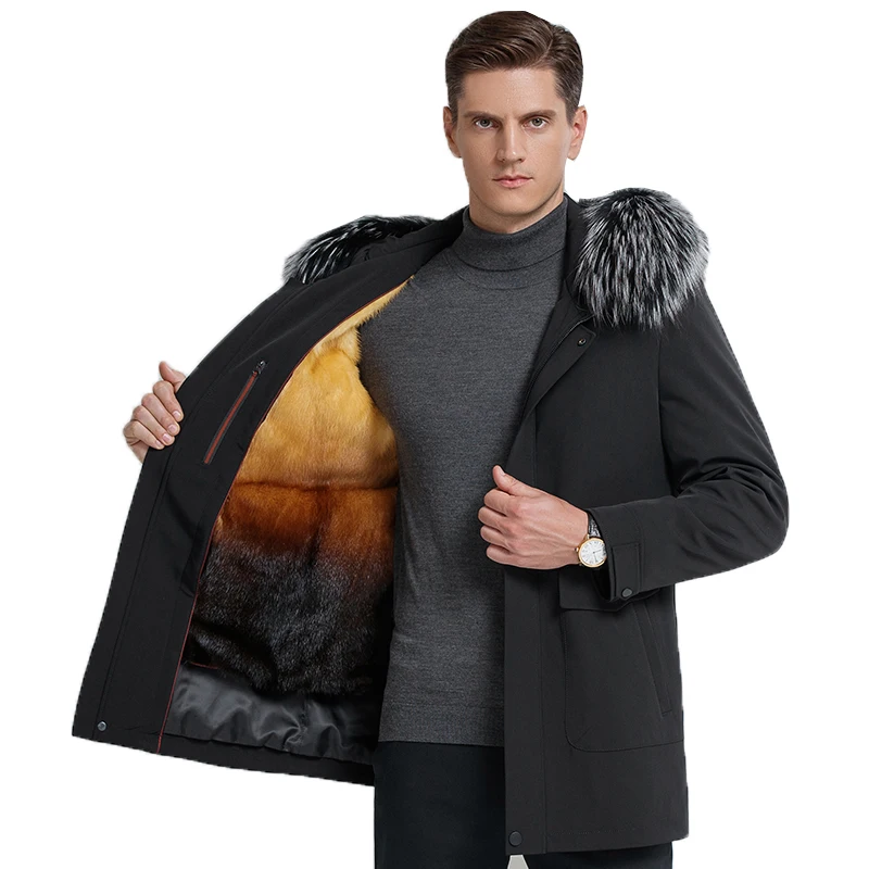 

Luxury Super Warm Wnter Jackets Men chaqueta moto hombre Mid-length Black Fur Collar Fur Liner Outdoor Coats for Men, Big M-4XL
