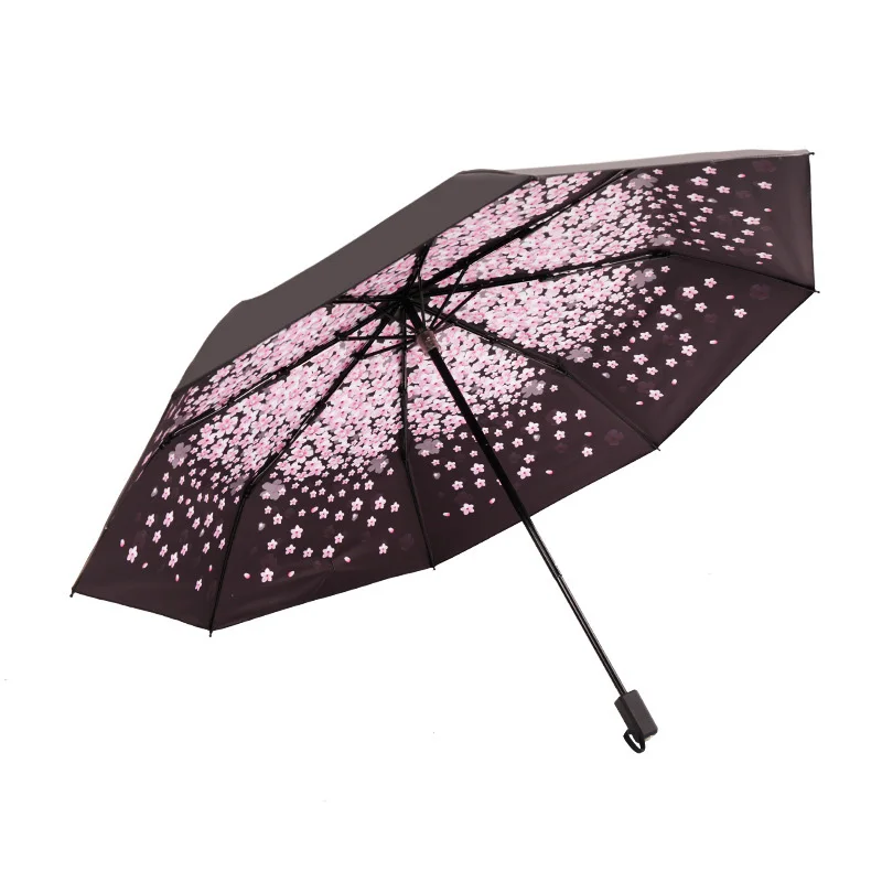 Складной зонт солнечный с защитой от ультрафиолета черное покрытие дождя