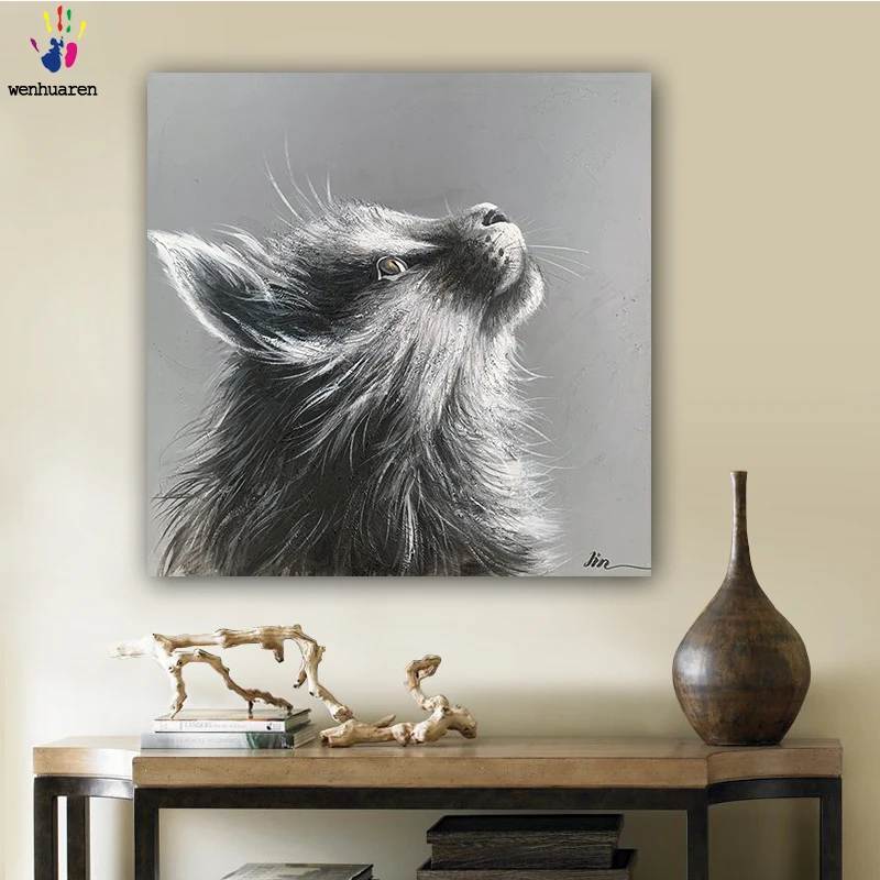 DIY картинки для раскраски по номерам с цветными котами выглядящими на небо