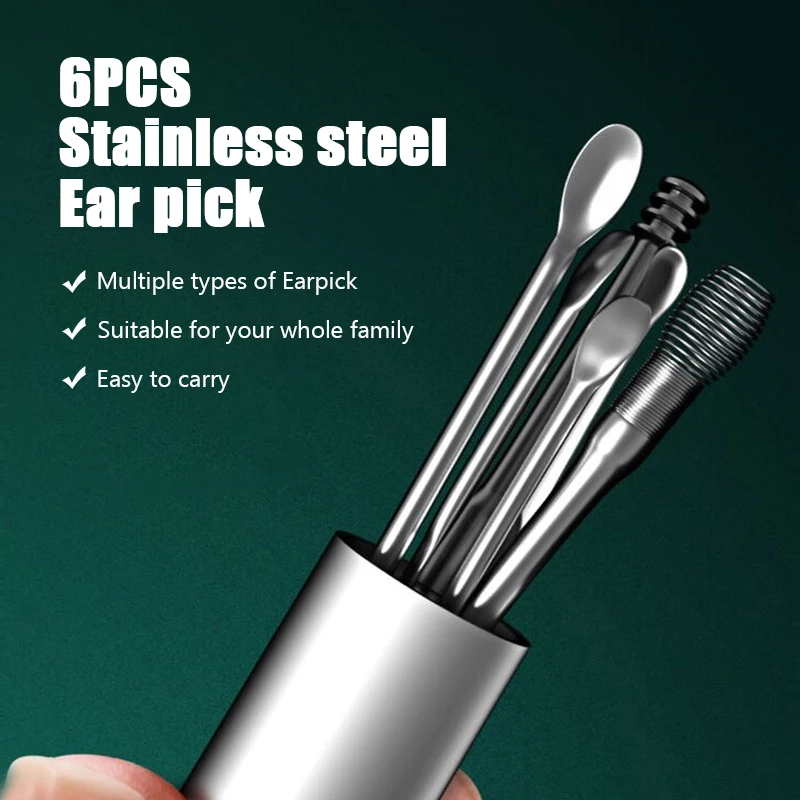 

6 pcs Ear Wax Pickers Stainless Steel Earpick Wax Remover Curette Ear Pick Cleaner Ear Cleaner Spoon Care Ear Clean Tool