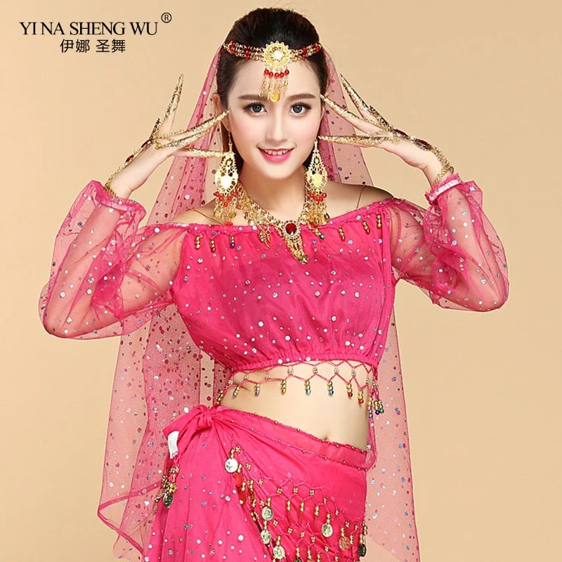 Костюм для танца живота Топы 6 цветов с длинным рукавом и открытыми плечами