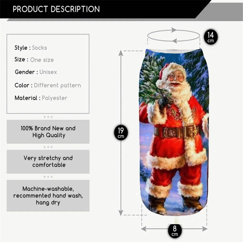 

christmas sock Casual Work Business Socks 3D Christmas Santa Elk Printing Medium Sports Socks chaussettes femme courtes #J05