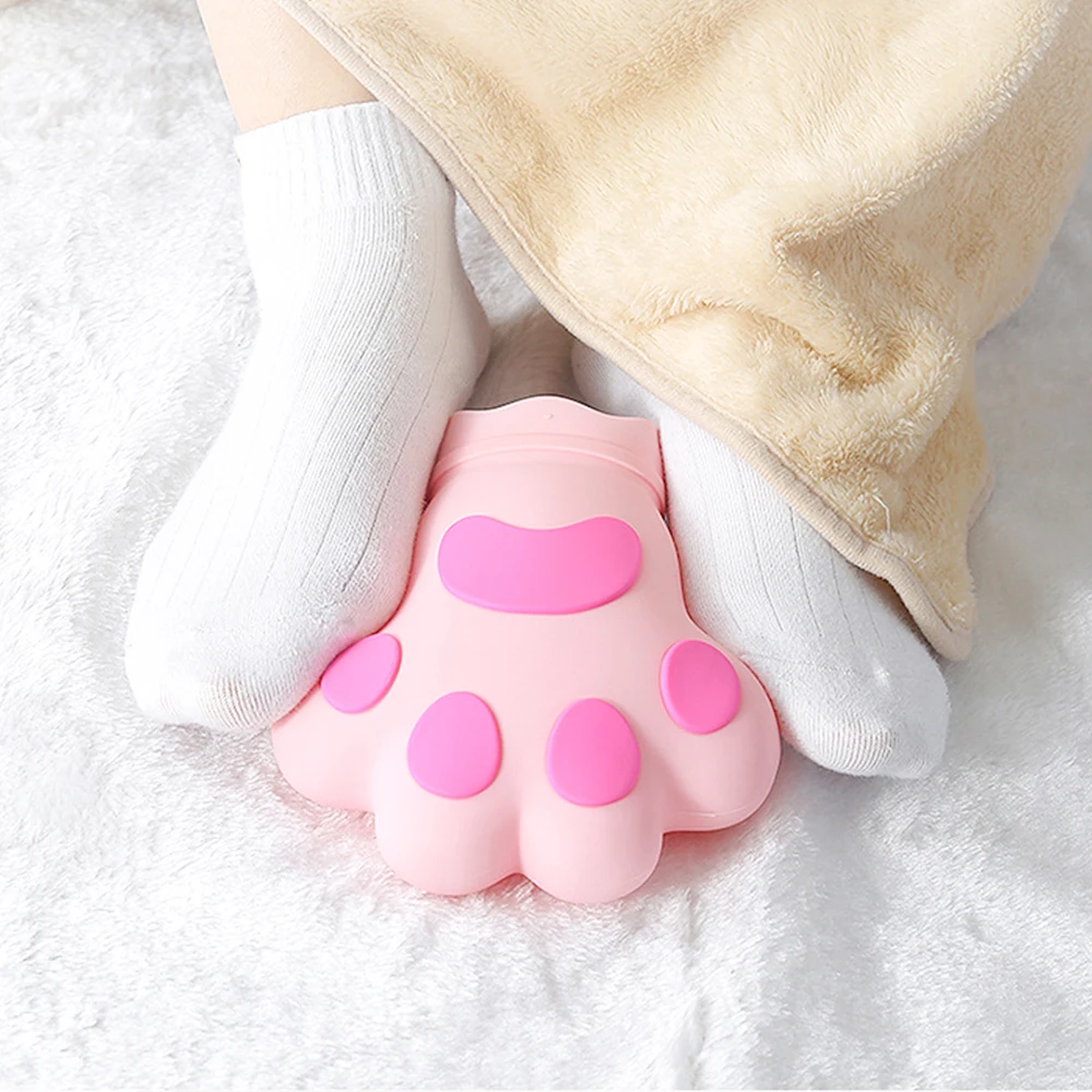 

350ML Silicone Seal Mini Hot Water Bottles Cute Cat Claw Girls Pocket Winter Hand Warmer Filled Pain Relief Feet Hot Water Bags