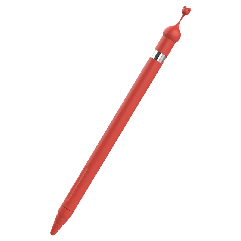 1 Set Cute Cartoon Bear Anti-scroll Silicone Protective Pouch Cap Holder Nib Cover Protective Case Skin For Apple Pencil 1st - Colors: Red