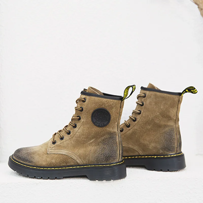 Женские ботинки на платформе из натуральной кожи с круглым носком Ботинки martin