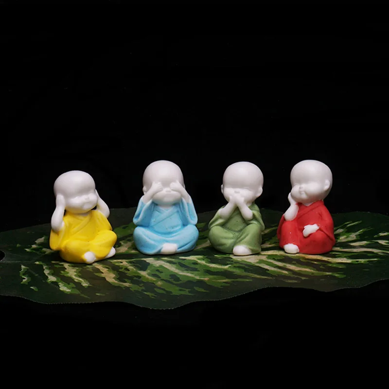 Маленькая керамическая статуя Будды маленький монах Декор для дома и сада белые