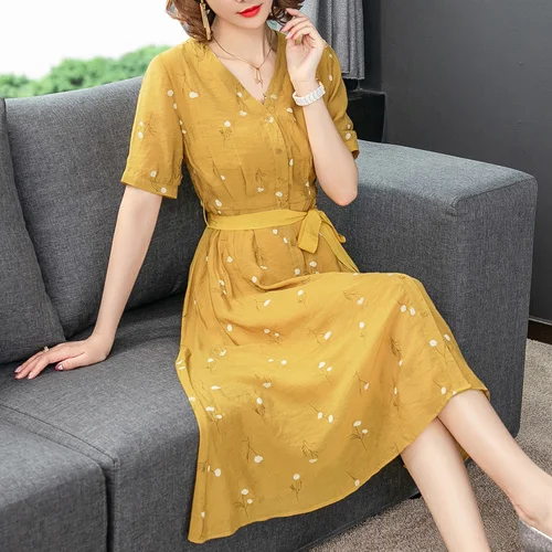 Женское шифоновое платье желтое офисное летний сарафан|Женские платья| |