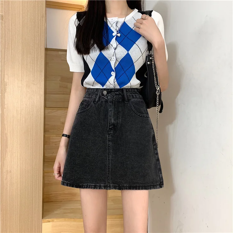 

Retro Denim Mini Jeans Black Skirt Women's High Waist Harajuku Plus Size Streetwear Punk Pastel Goth Korean Fashion Lady Summer