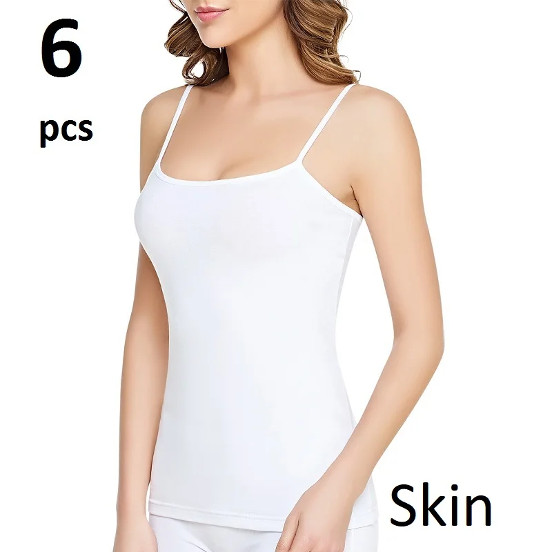 

Women's Thin Strap Flannel 6 pieces Cotton fabric flexible Lycra Female Flannel Available in Black-White-Skin Spaghetti Strap