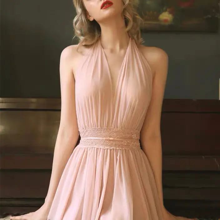 

Sexy Sleepwear Women Nightgowns Mini Dress Deep V Neck Lace Sexy Lingerie Hot Erotic Transparent Dress Nightwear Mesh Nightie
