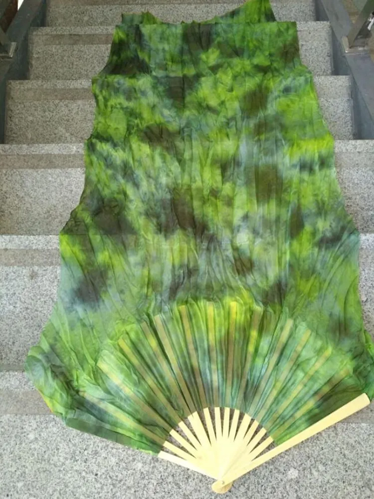 Neilos-velos profesionales de seda para danza del vientre, abanicos largos con fondo verde y flor negra, varios tamaños, envío gratis