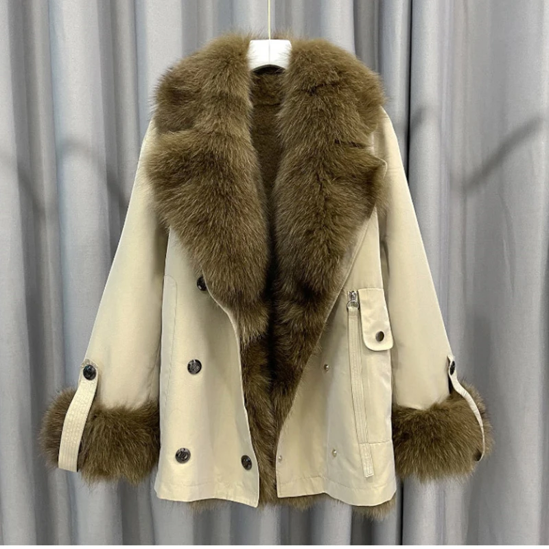 

ZDFURS*Winter new short rabbit fur liner detachable fox fur collar fur coat fur coat натуральный мех шуба натуральный мех
