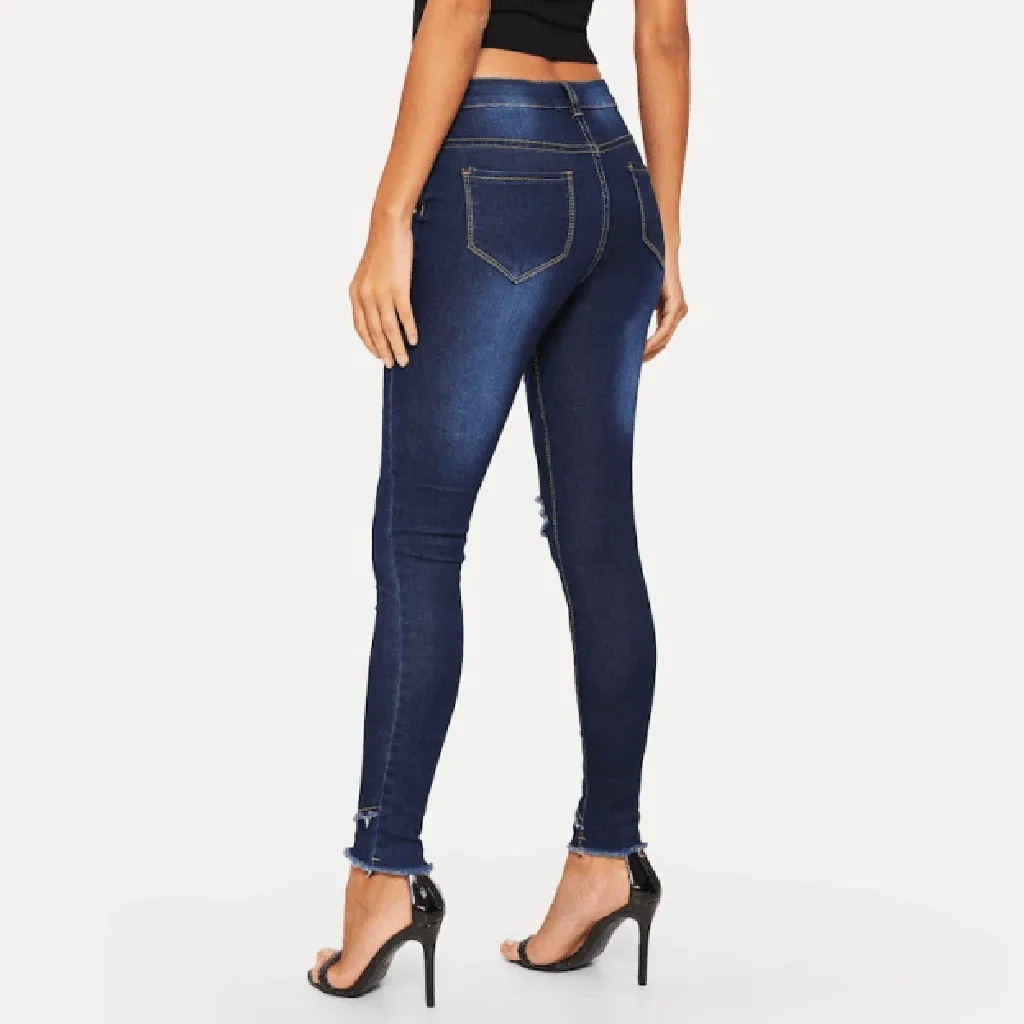 Модные женские рваные брюки на молнии с карманами повседневные джинсы