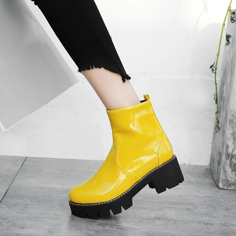 Женские лакированные ботильоны YMECHIC желтые фиолетовые ботинки на высоком