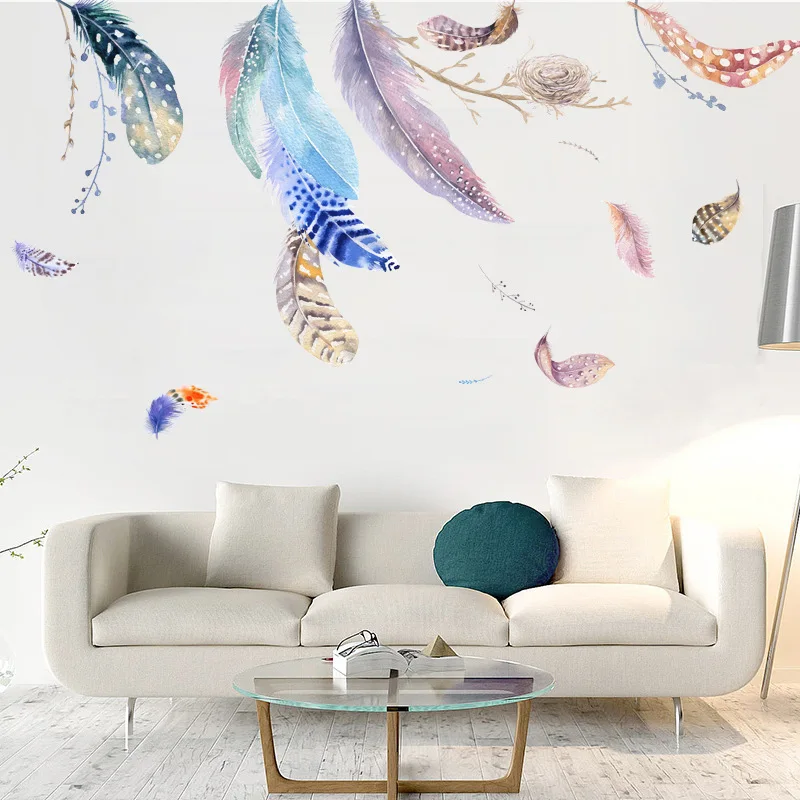 

Lucky Feathers Wall Sticker Self-Adhesive Novelty Flying Feather Plane Wall Sticker Colorful Removable Wall Decorative Stickers