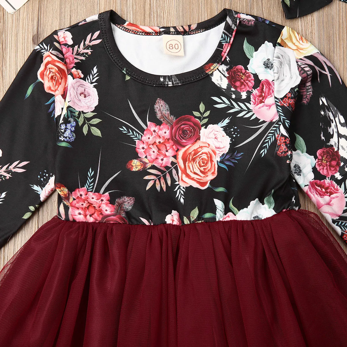 Платье для девочек 2019 платье маленьких с цветами принцессы длинным рукавом