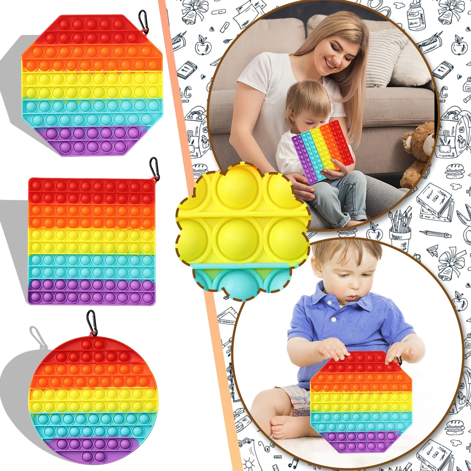

Big Size Fidget Toys Push Bubble For Schoolbag Board Pendant Hot Adult Stress Relief Toy Kids Anti-Stress