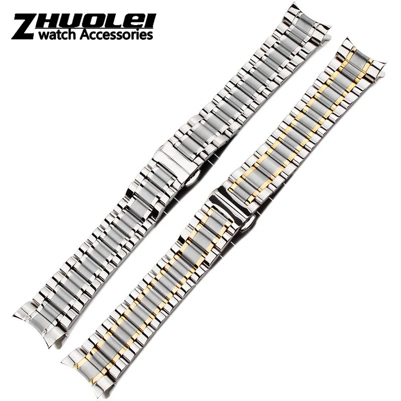 Curved end stainless steel watchband bracelet watch straps 16mm 17mm 18mm 19mm 20mm 21mm 22mm 23mm 24mm steel banding bracelet