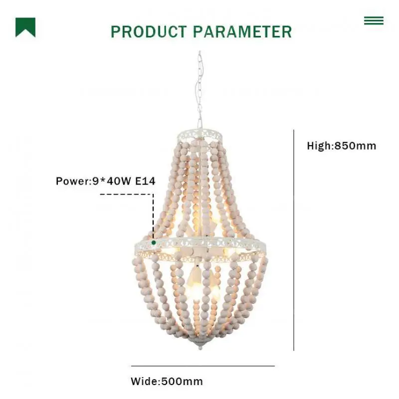 Винтажная белая деревянная люстра из бусин 9 огней большая французская канделябр