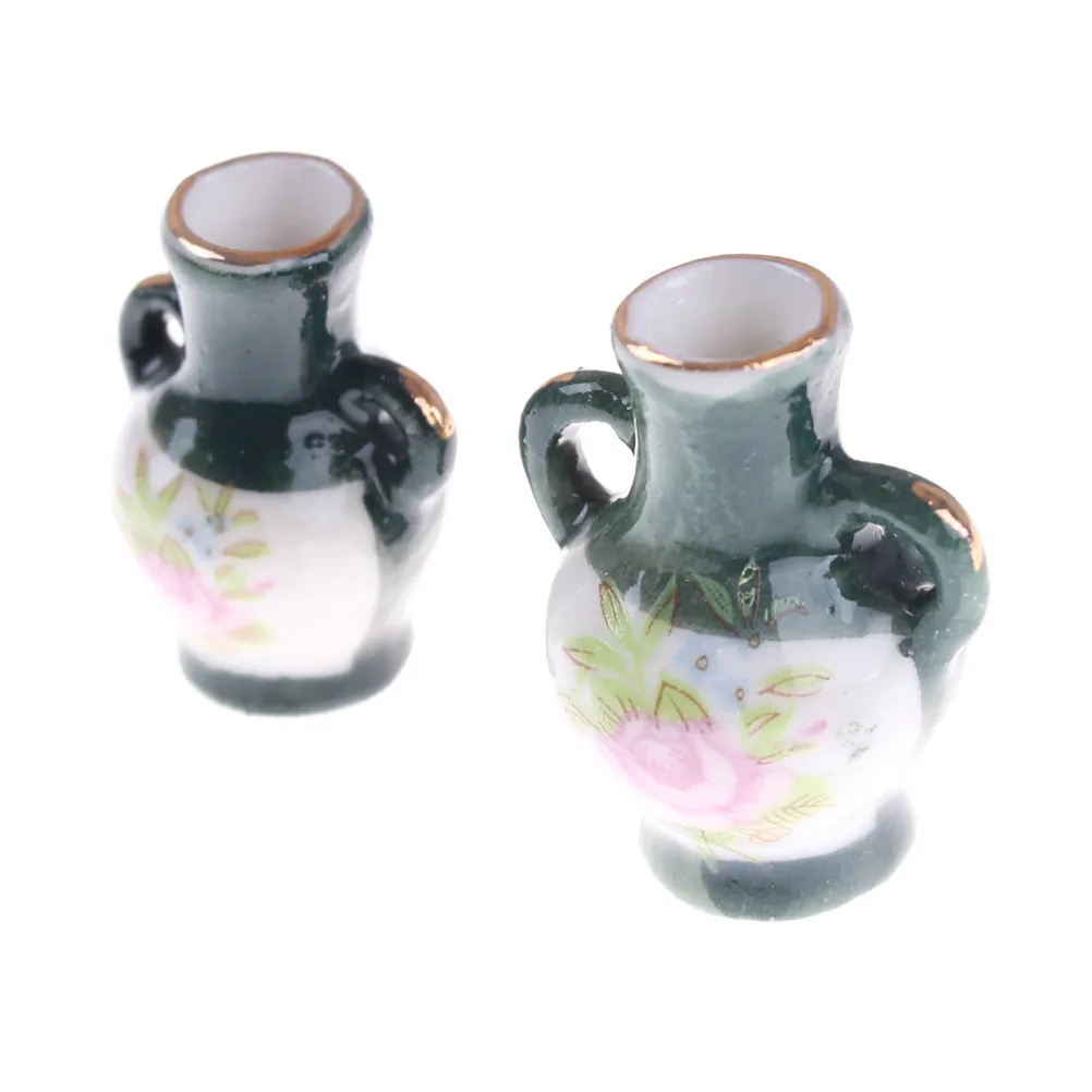 

2pcs/set Furniture Simulation Rement Ceramic Flower Vase Doll House Toys for Kids Children Dollhouse Miniature Accessories