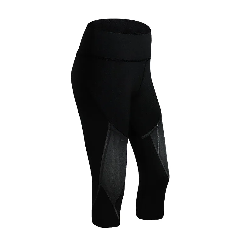 Summer Women Sport Leggings Cropped Yoga Pant Elastic Mesh Capris Quick Dry Running Crop Trousers Female Gym Pant Fitness Tights - Цвет: 88124-YYFS Black