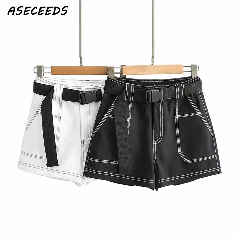 2020 модные черные шорты Карго женские эластичные с высокой талией для женщин