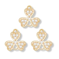 aaa cubic zirconia crystal gold plated brass three leaf clover charm connector for necklace bracelet diy makings fashion jewelry