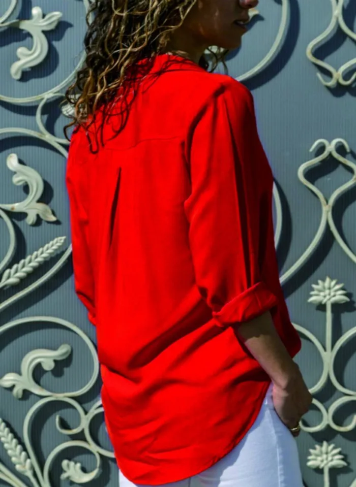 

Women's Blouse Fashion Autumn 2020 Elegant Long Sleeve Solid V-Neck Chiffon Yellow Female Work Wear Shirts Clothing Blouse Plus