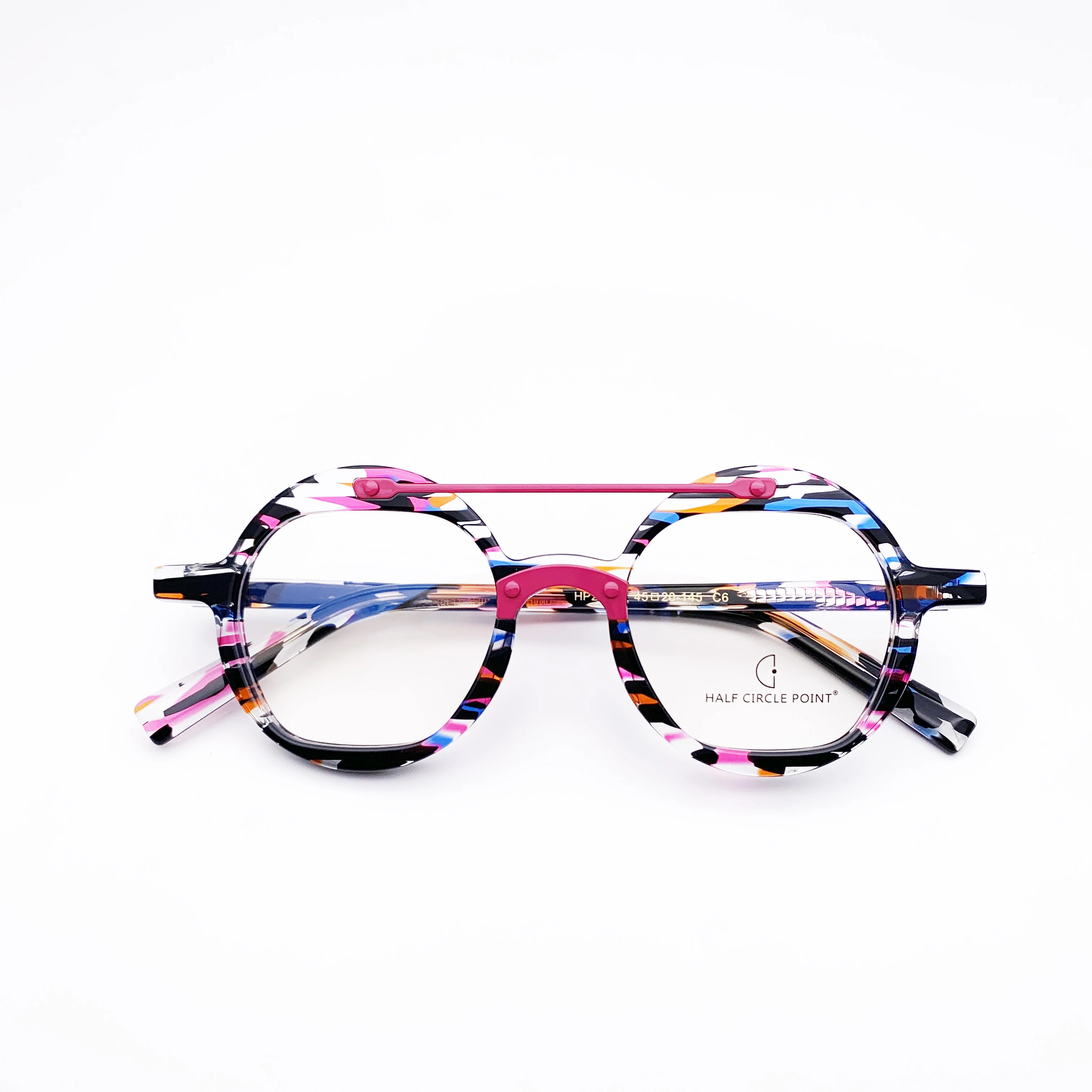 Belight Optiacl Acetate Round Shape  Colorful Glasses Frame Men Women  Prescription Eyeglasses Retro Optical Eyewear HP254-1