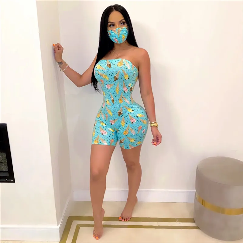 

Sexy Mini Tube Jumpsuit Summer Women Bodycon Floral Printed Basic Strapless Backless Sexy Bodysuit Party Clubwear Drop Shipping
