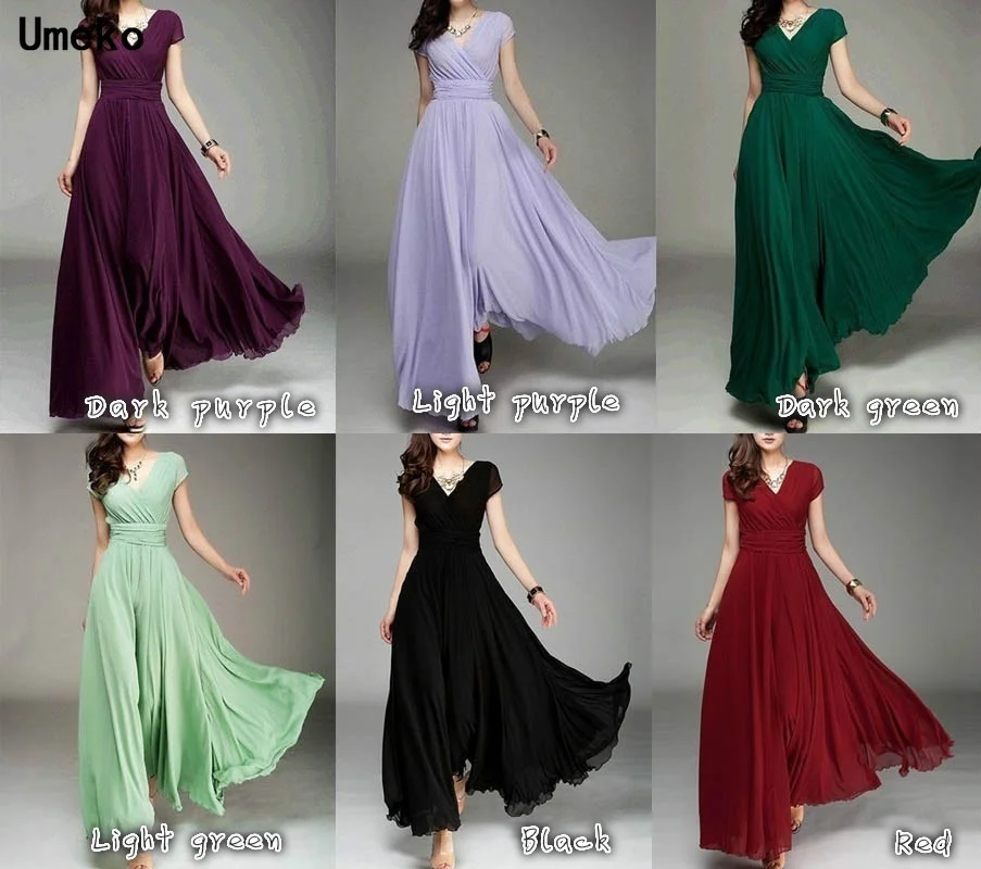 

Umeko Fashion Evening Maxi Dress Ladies Women Short Sleeve Deep V-neck Party Gowns Wedding Bridesmaid Long Dress Solid Elegant