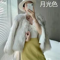 thick v neck slim women winter casual fluffy faux fur coat high quality imitated fox fur overcoat female warm outwear