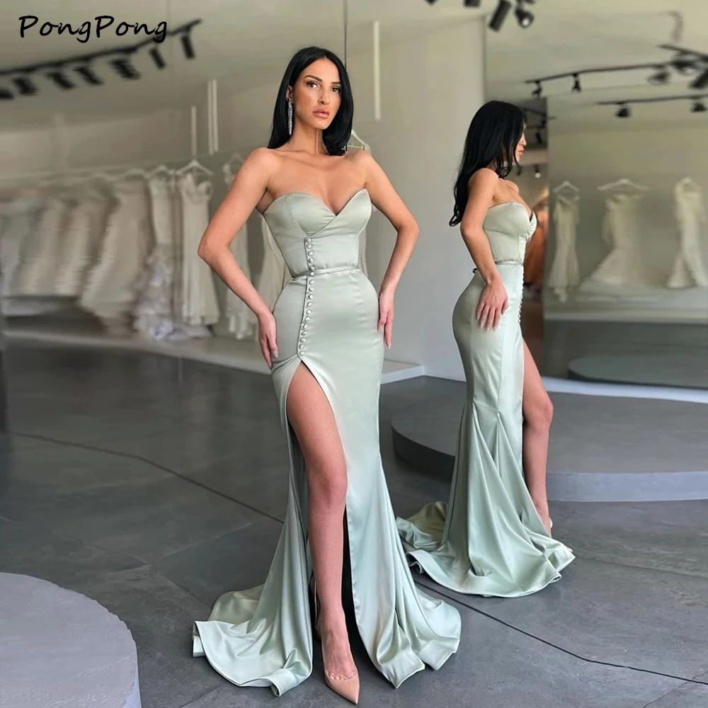 

Sexy Side Slit Floor Length Evening Dress Off Shoulder Sweetheart Button Party Dress Formal Celebrity Prom Gowns