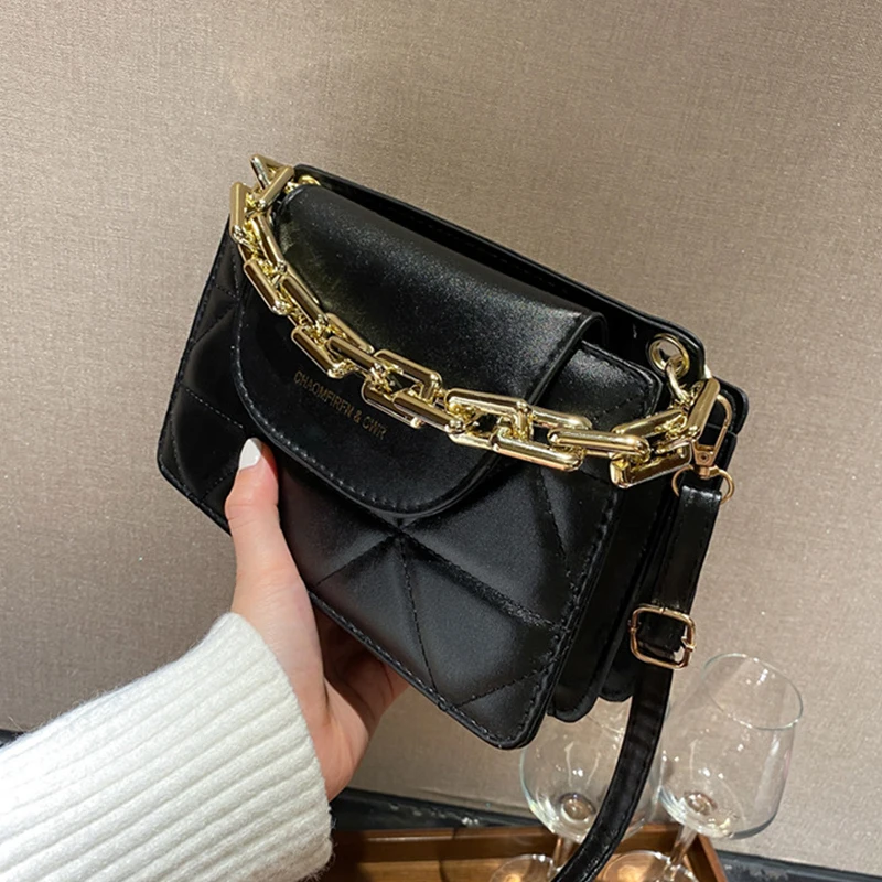 Однотонные маленькие сумки через плечо из искусственной кожи на цепочке для